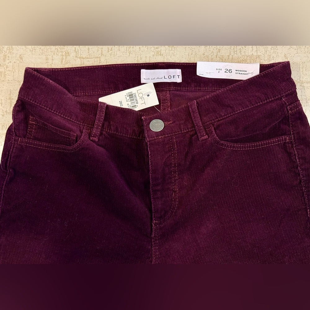 LOFT Modern Straight Corduroy Jean Pant 26 NWT 2 Brown Burgundy Small Ann Taylor